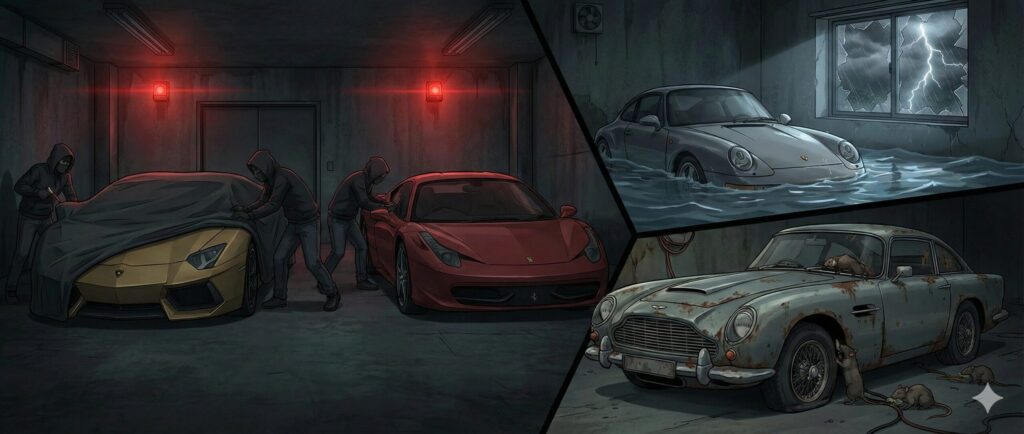 高級車・スポーツカーの保管に潜むリスクイメージイラスト